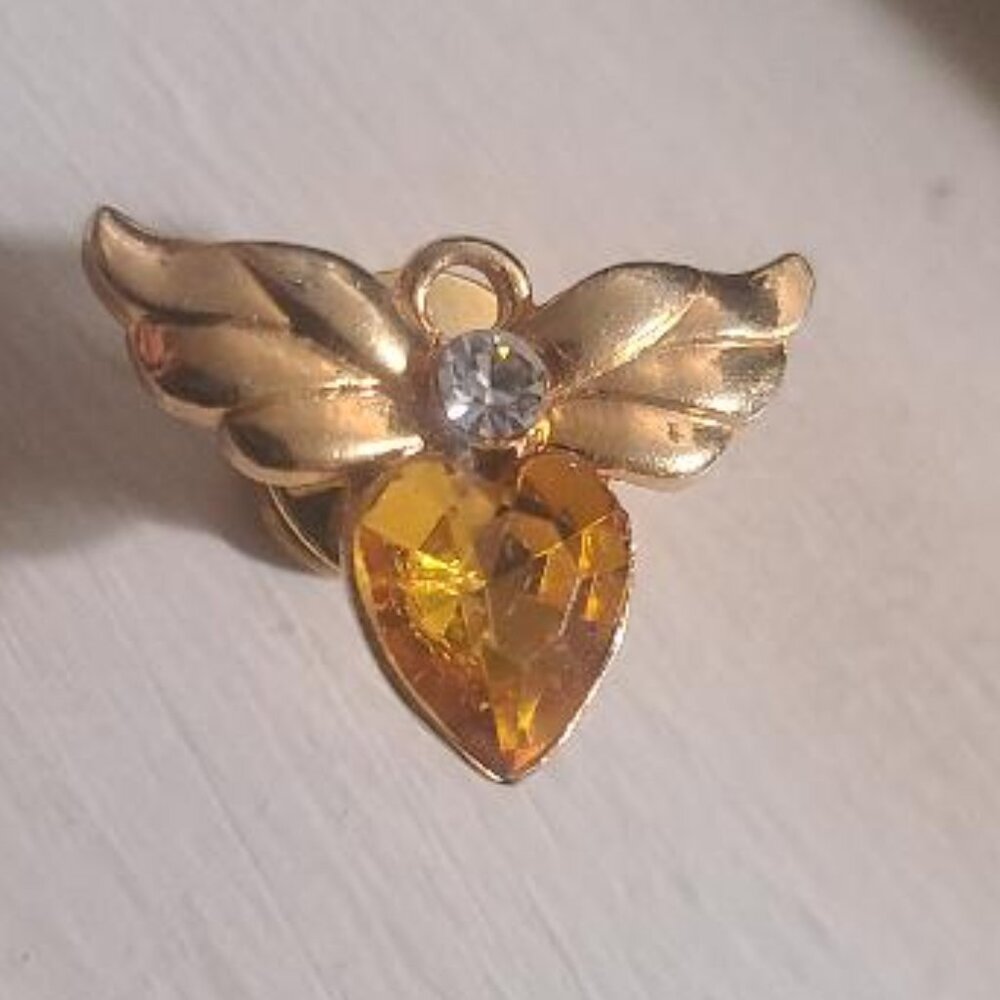 Topaz & Diamond Rhinestone Angel Wings Vintage Lapel Pin